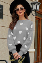 Load image into Gallery viewer, Woven Right Heart Pattern Lantern Sleeve Round Neck Tunic Sweater