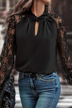 Load image into Gallery viewer, Cutout Lace Detail Long Sleeve Blouse