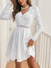 Load image into Gallery viewer, Lace Detail V Neck Long Sleeve Mini Dress