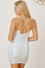 Load image into Gallery viewer, Sequin Spaghetti Strap Mini Wrap Dress - hc