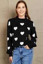 Load image into Gallery viewer, Woven Right Heart Pattern Lantern Sleeve Round Neck Tunic Sweater