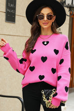 Load image into Gallery viewer, Woven Right Heart Pattern Lantern Sleeve Round Neck Tunic Sweater