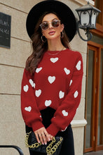 Load image into Gallery viewer, Woven Right Heart Pattern Lantern Sleeve Round Neck Tunic Sweater