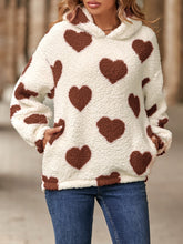 Load image into Gallery viewer, Fuzzy Heart Pocketed Dropped Shoulder Hoodie