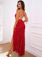 Load image into Gallery viewer, Slit Sequin V-Neck Cami Dress