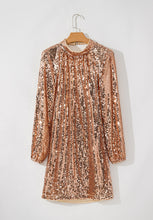 Load image into Gallery viewer, Backless Sequin Mock Neck Long Sleeve Mini Dress