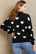 Load image into Gallery viewer, Woven Right Heart Pattern Lantern Sleeve Round Neck Tunic Sweater