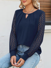 Load image into Gallery viewer, Cutout Round Neck Lace Long Sleeve Blouse