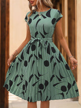 Load image into Gallery viewer, Tied Pleated Printed Cap Sleeve Dress