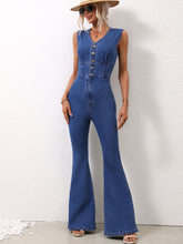 Load image into Gallery viewer, V-Neck Sleeveless Denim Jumpsuit