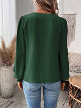 Load image into Gallery viewer, Swiss Dot Lace Detail Notched Long Sleeve Blouse