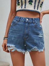Load image into Gallery viewer, Distressed Raw Hem Denim Shorts