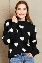 Load image into Gallery viewer, Woven Right Heart Pattern Lantern Sleeve Round Neck Tunic Sweater