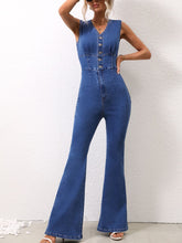 Load image into Gallery viewer, V-Neck Sleeveless Denim Jumpsuit