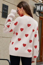 Load image into Gallery viewer, Woven Right Heart Pattern Lantern Sleeve Round Neck Tunic Sweater