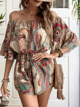 Load image into Gallery viewer, Perfee Printed Off Shoulder Half Sleeve Romper