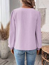 Load image into Gallery viewer, Swiss Dot Lace Detail Notched Long Sleeve Blouse