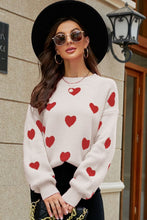 Load image into Gallery viewer, Woven Right Heart Pattern Lantern Sleeve Round Neck Tunic Sweater