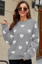 Load image into Gallery viewer, Woven Right Heart Pattern Lantern Sleeve Round Neck Tunic Sweater