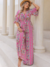 Load image into Gallery viewer, Plus Size Printed Half Sleeve Wide Leg Jumpsuit