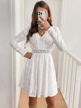 Load image into Gallery viewer, Lace Detail V Neck Long Sleeve Mini Dress