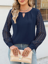 Load image into Gallery viewer, Cutout Round Neck Lace Long Sleeve Blouse