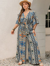 Load image into Gallery viewer, Plus Size Printed Half Sleeve Wide Leg Jumpsuit