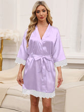 Load image into Gallery viewer, Tied Lace Detail Three-Quarter Sleeve Lounge Nightgown