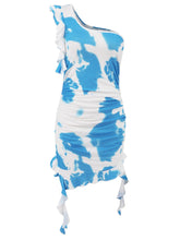 Load image into Gallery viewer, Ruffled Tie-Dye Single Shoulder Mini Dress - hc
