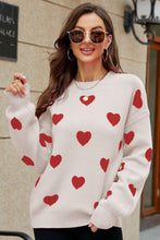 Load image into Gallery viewer, Woven Right Heart Pattern Lantern Sleeve Round Neck Tunic Sweater