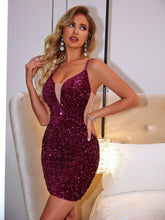 Load image into Gallery viewer, Lace-Up Sequin Plunge Sleeveless Dress