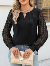 Load image into Gallery viewer, Cutout Round Neck Lace Long Sleeve Blouse
