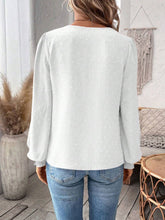 Load image into Gallery viewer, Swiss Dot Lace Detail Notched Long Sleeve Blouse