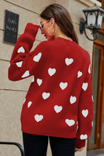 Load image into Gallery viewer, Woven Right Heart Pattern Lantern Sleeve Round Neck Tunic Sweater