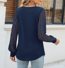 Load image into Gallery viewer, Cutout Round Neck Lace Long Sleeve Blouse