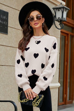 Load image into Gallery viewer, Woven Right Heart Pattern Lantern Sleeve Round Neck Tunic Sweater