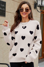 Load image into Gallery viewer, Woven Right Heart Pattern Lantern Sleeve Round Neck Tunic Sweater