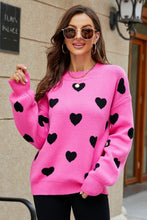 Load image into Gallery viewer, Woven Right Heart Pattern Lantern Sleeve Round Neck Tunic Sweater