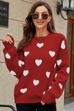 Load image into Gallery viewer, Woven Right Heart Pattern Lantern Sleeve Round Neck Tunic Sweater