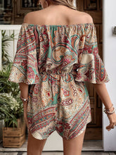 Load image into Gallery viewer, Perfee Printed Off Shoulder Half Sleeve Romper