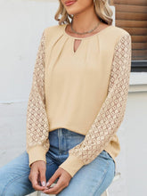 Load image into Gallery viewer, Cutout Round Neck Lace Long Sleeve Blouse