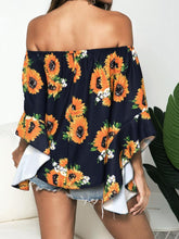 Load image into Gallery viewer, Floral Print Off-Shoulder Flounce Sleeve Blouse