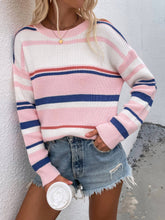 Load image into Gallery viewer, Striped Drop Shoulder Round Neck Pullover Sweater