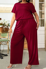 Load image into Gallery viewer, Plus Size Drawstring Waist Short Sleeve Jumpsuit