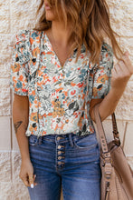 Load image into Gallery viewer, Floral Tie Neck Shoulder Detail Blouse
