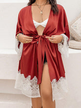 Load image into Gallery viewer, Plus Size Lace Patchwork Tie Front Robe lingerie