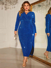 Load image into Gallery viewer, Plus Size Surplice Neck Slit Dress - hc