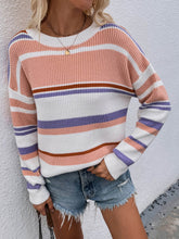 Load image into Gallery viewer, Striped Drop Shoulder Round Neck Pullover Sweater