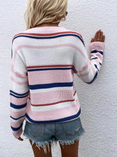 Load image into Gallery viewer, Striped Drop Shoulder Round Neck Pullover Sweater