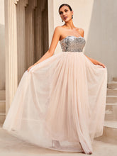 Load image into Gallery viewer, Sequin Strapless Spliced Tulle Dress - hc